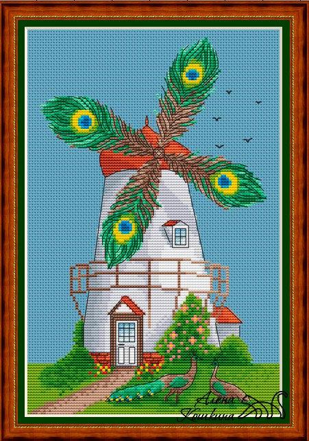 Peacock Windmill - PDF Cross Stitch Pattern - Wizardi