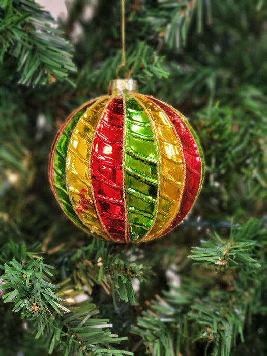 Red and Green Striped Ball Glass Christmas Ornament F07M7-35-LH76-23094