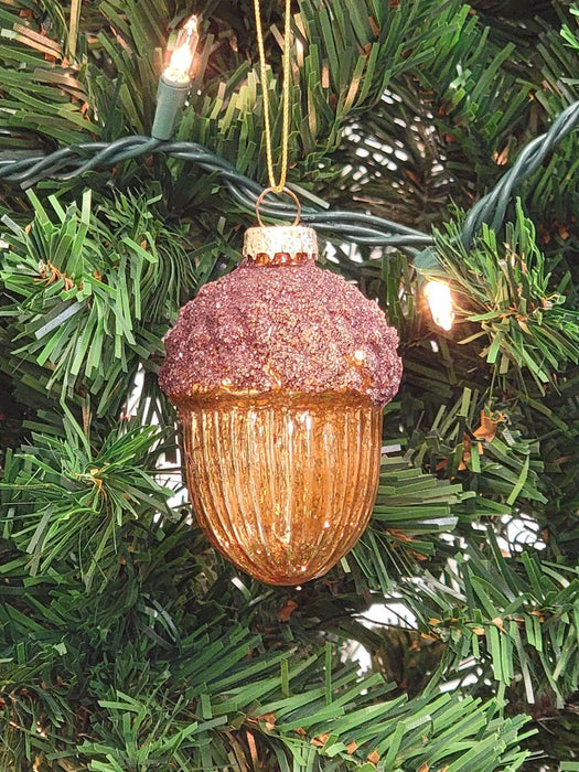 Orange Glitter Acorn Glass Christmas Ornament F07M7-18-LH76-23150