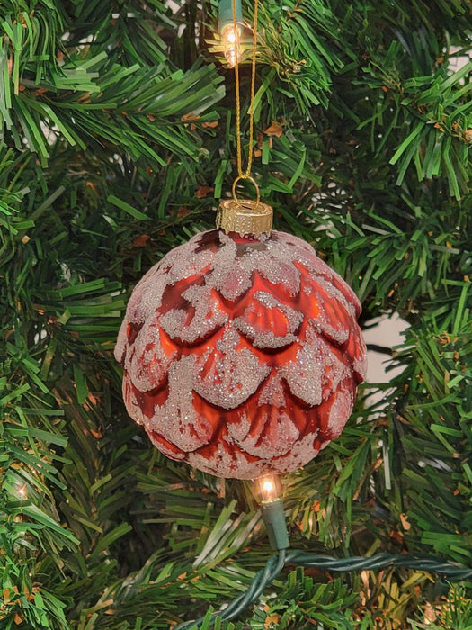 Red Pinecone-Shaped Glass Christmas Ornament F07M7-13-LH76-23148