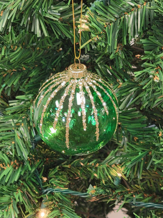 Green Glittered Ball Glass Christmas Ornament F07M7-7-LH76-23229