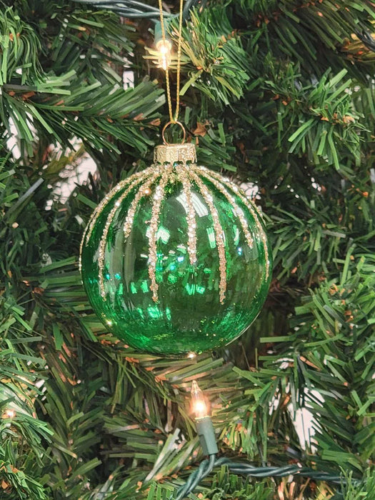 Green Diamond-Patterned Ball Glass Christmas Ornament F07M7-14-LH76-2285