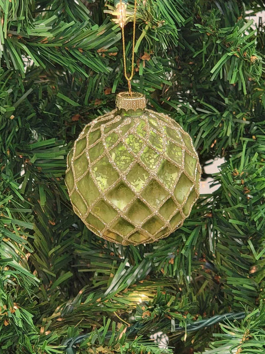 Green Glittered Ball Glass Christmas Ornament F07M7-7-LH76-23229