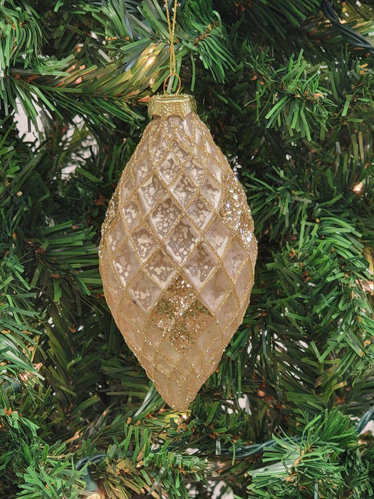 Gold Teardrop-Shaped Glass Christmas Ornament F07M7-3-LH76-23030