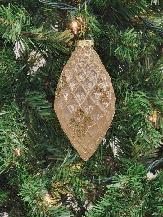 Gold Teardrop-Shaped Glass Christmas Ornament F07M7-3-LH76-23030