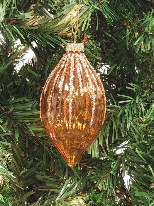 Gold Ribbed Teardrop Glass Christmas Ornament F07M7-22-LH76-2286