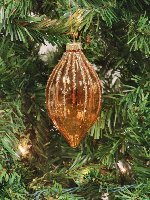 Gold Ribbed Teardrop Glass Christmas Ornament F07M7-22-LH76-2286