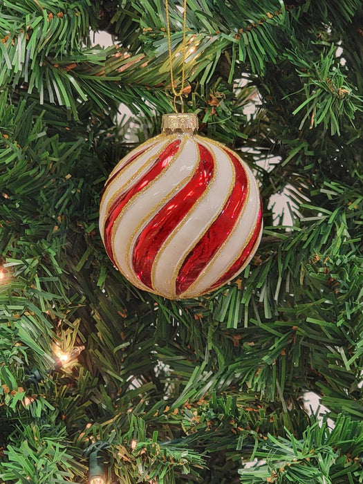 Red and White Striped Candy Ball Glass Christmas Ornament F07M7-19-LH76-2201