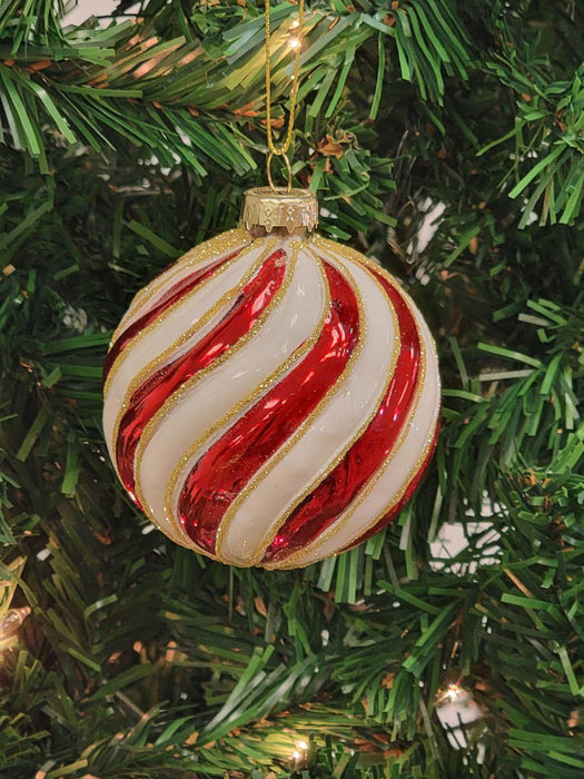 Red and White Striped Candy Ball Glass Christmas Ornament F07M7-19-LH76-2201