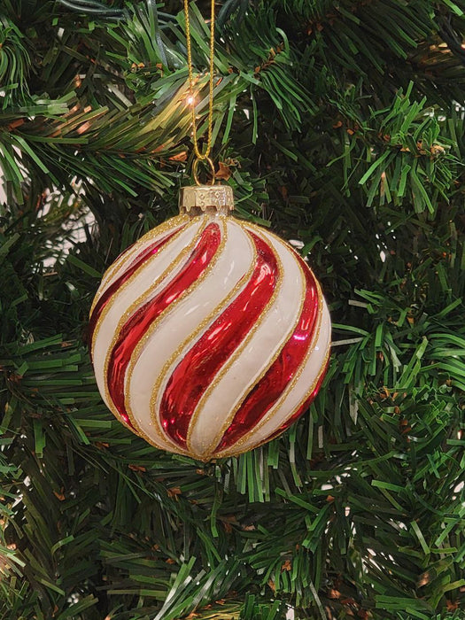 Red and White Striped Candy Ball Glass Christmas Ornament F07M7-19-LH76-2201