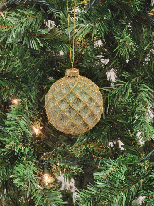 Gold Quilted Ball Glass Christmas Ornament F07M7-12-LH76-23122