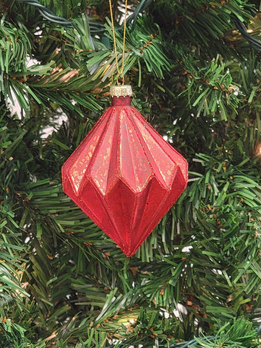 Red Diamond-Shaped Glass Christmas Ornament F07M7-21-LH76-24116