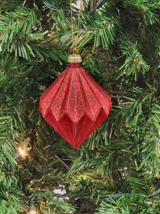 Red Diamond-Shaped Glass Christmas Ornament F07M7-21-LH76-24116