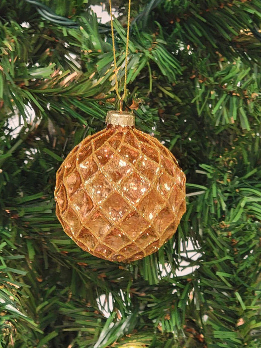 Copper Quilted Ball Glass Christmas Ornament F07M7-9-LH76-23186