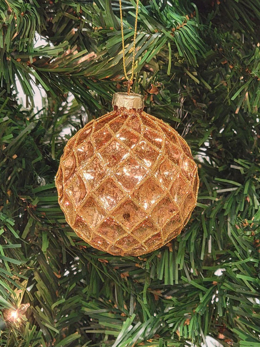 Copper Quilted Ball Glass Christmas Ornament F07M7-9-LH76-23186