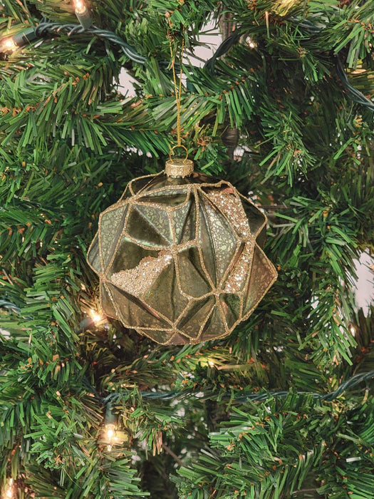 Gold Hexagon-Shaped Ball Glass Christmas Ornament F07M7-37-LH76-23092