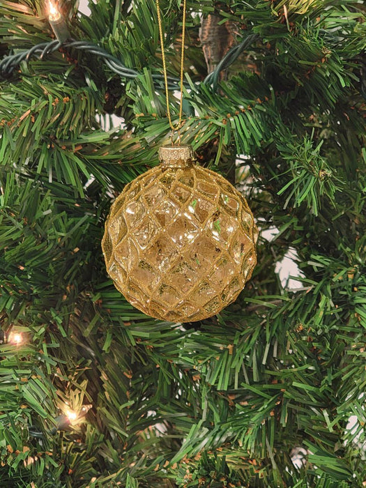 Gold Lattice Pattern Ball Glass Christmas Ornament F07M7-10-LH76-24002