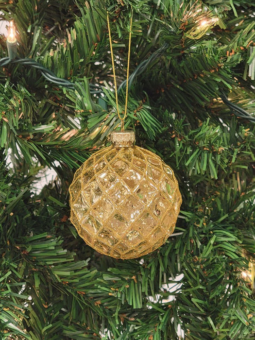 Gold Lattice Pattern Ball Glass Christmas Ornament F07M7-10-LH76-24002