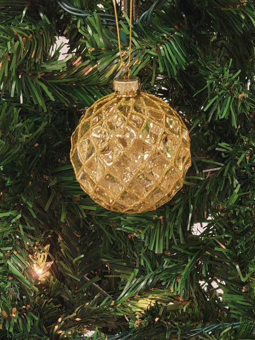 Gold Lattice Pattern Ball Glass Christmas Ornament F07M7-10-LH76-24002