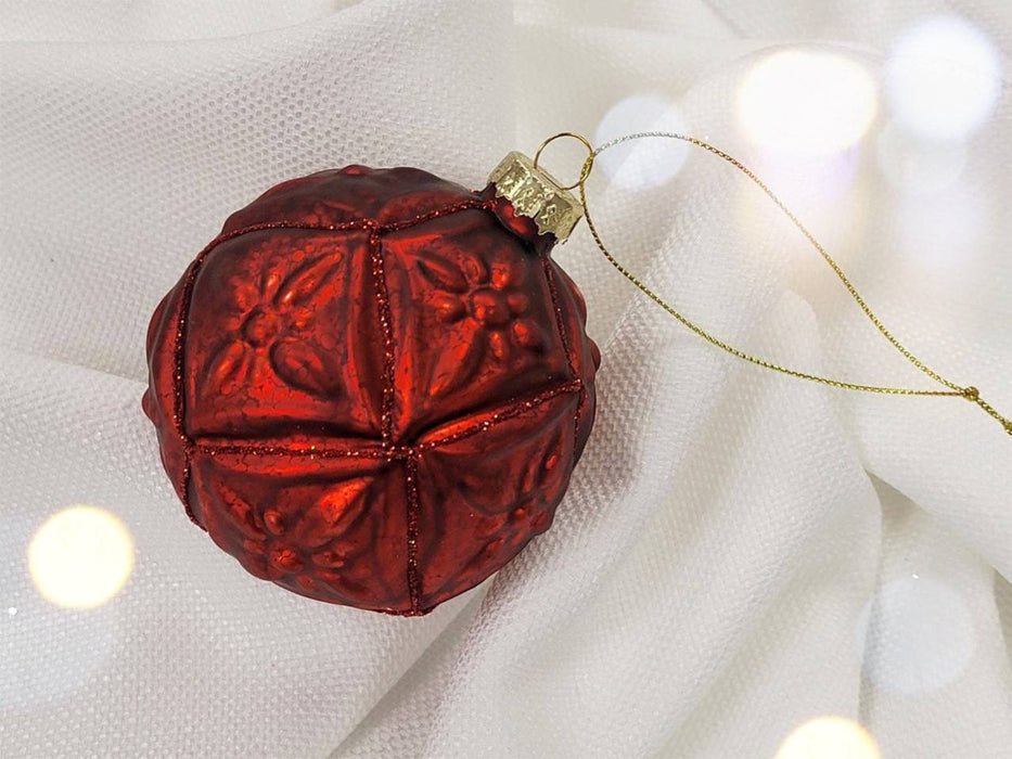 Ruby Quilt Glass Ball Christmas Ornament F07M7-8(LH76-23123)