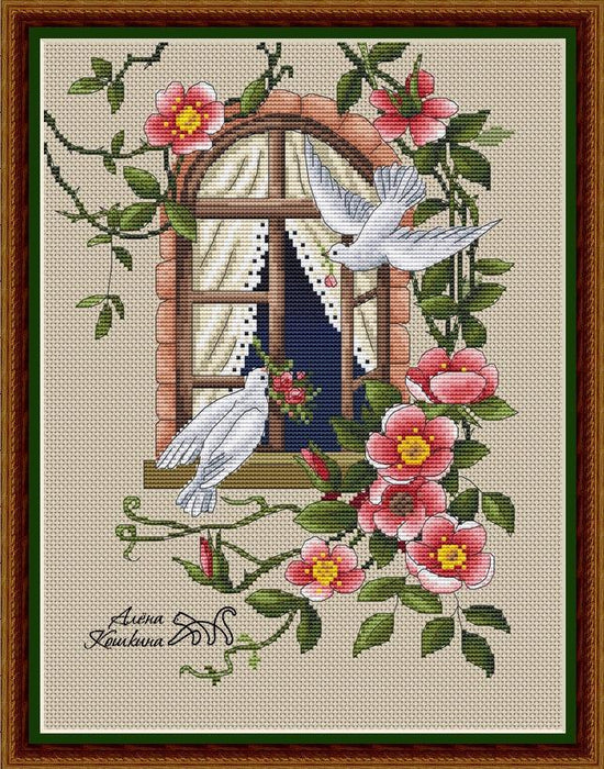 Pigeon Window - PDF Cross Stitch Pattern - Wizardi