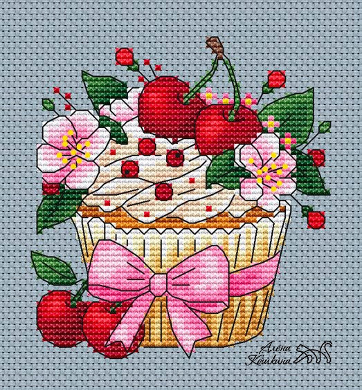 Cake. Cherry - PDF Cross Stitch Pattern
