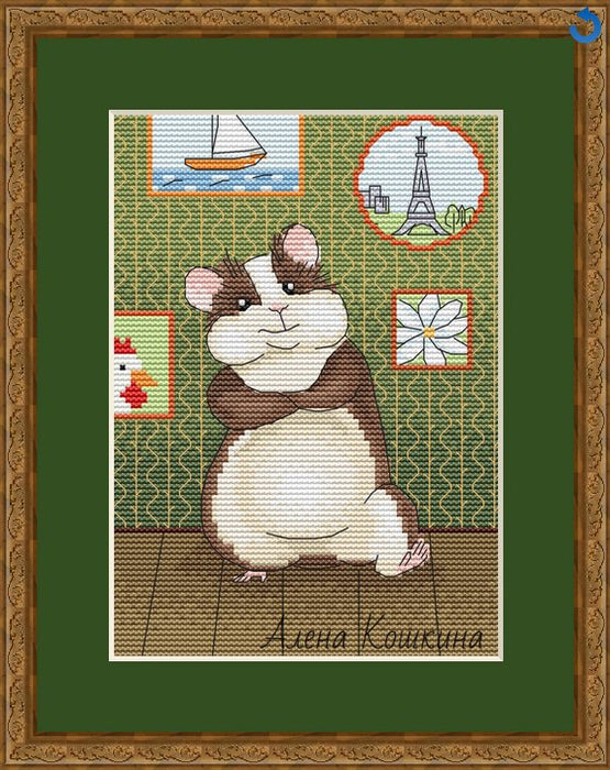 Hamster embroiderer is proud of his work - PDF Cross Stitch Pattern