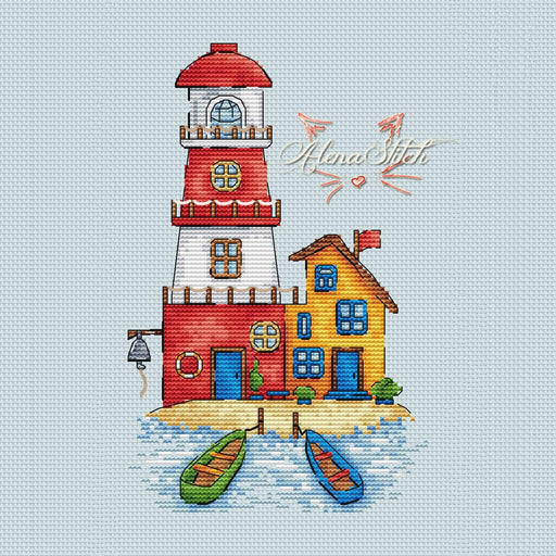 Red lighthouse - PDF Cross Stitch Pattern - Wizardi
