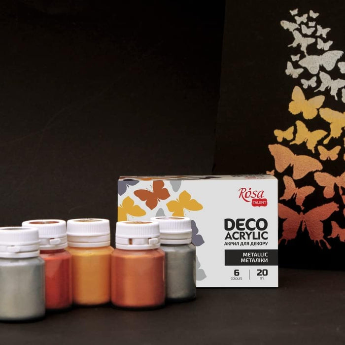 Rosa Start Metallic Decorative Acrylic Paint Set, 6 colors (0.68 oz each)