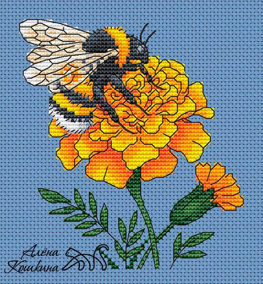 Bee on tagetes - PDF Cross Stitch Pattern