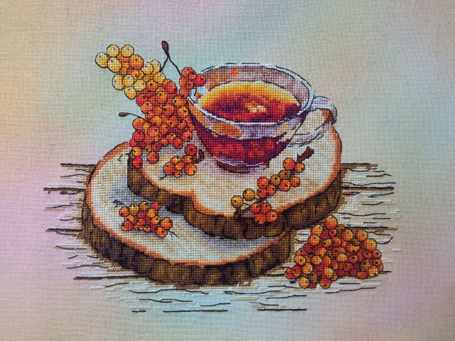 Sea buckthorn tea - PDF Cross Stitch Pattern - Wizardi