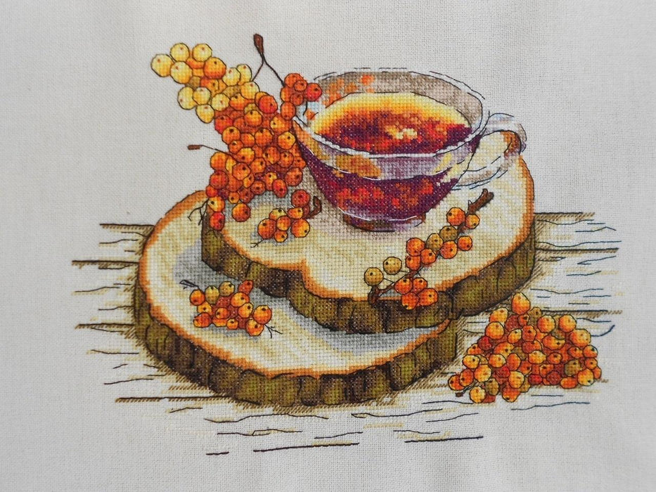 Sea buckthorn tea - PDF Cross Stitch Pattern - Wizardi