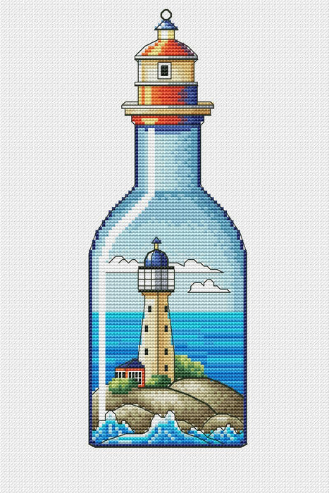 Seascape. Lighthouse in a Bottle - PDF Cross Stitch Pattern - Wizardi