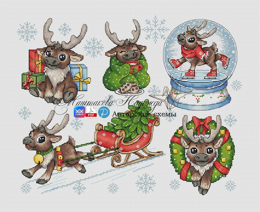 Set "Funny Deer" - PDF Cross Stitch Pattern - Wizardi