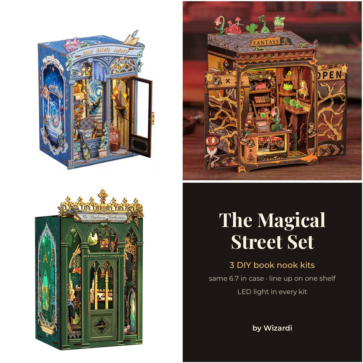 Magical Street Book Nook Set - Soul Travel Agency, Fantasy Plant Shop and Darkness Herbarium - Wizardi