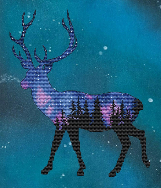 Space Deer - PDF Cross Stitch Pattern - Wizardi