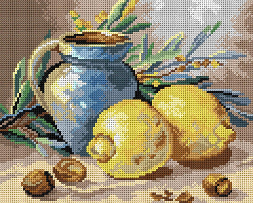 Still Life Pot Lemon 3485H Needlepoint canvas for halfstitch without yarn - Wizardi