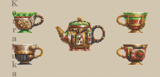 Tea Set Steampunk - PDF Cross Stitch Pattern - Wizardi