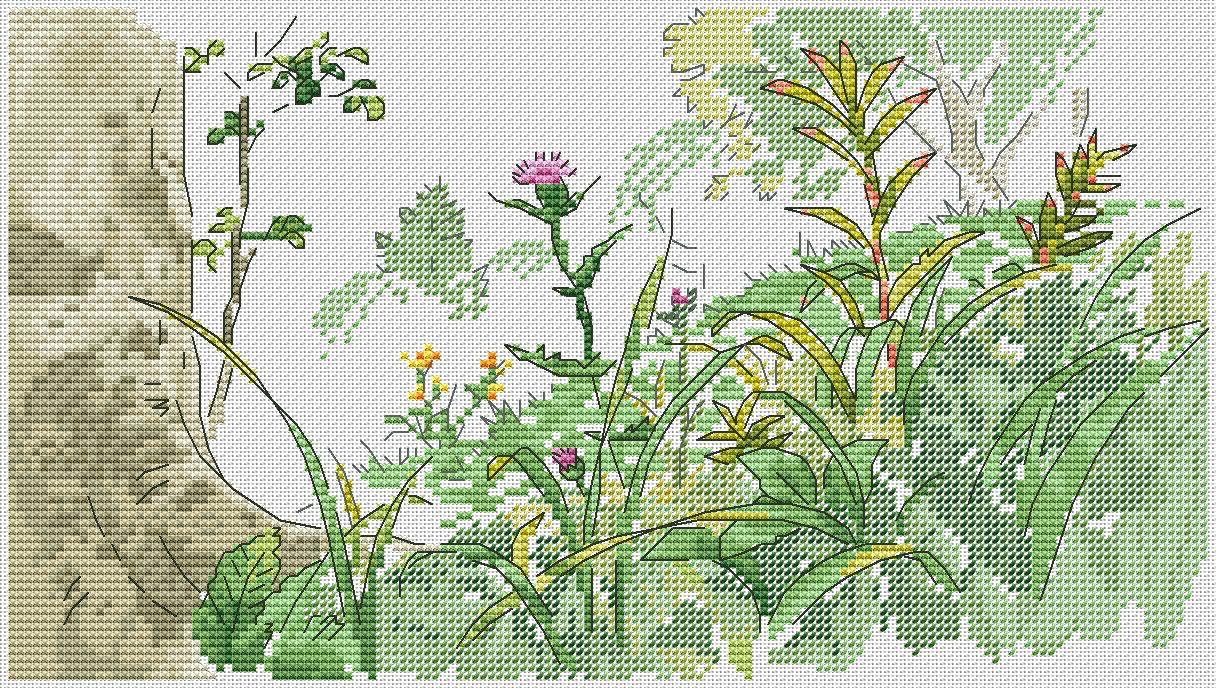 Thistle Field - PDF Cross Stitch Pattern - Wizardi