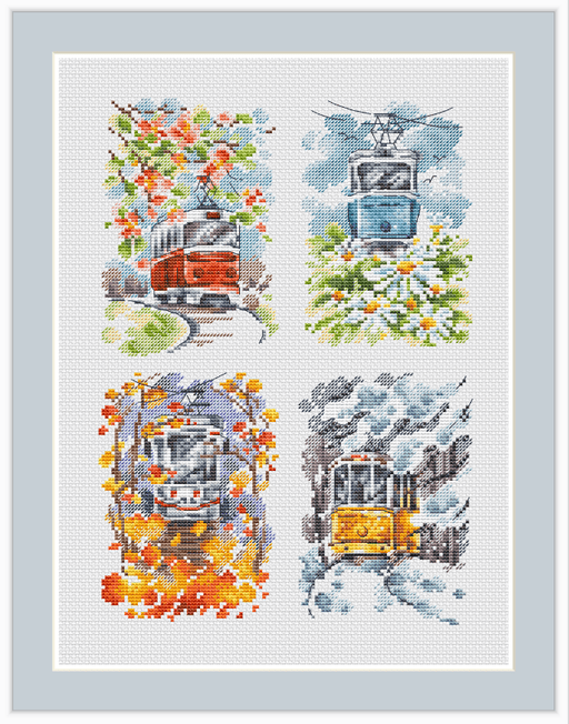 Trams - Seasons - PDF Cross Stitch Pattern - Wizardi