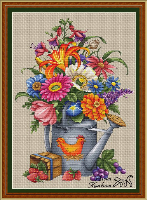 Flower watering can - PDF Cross Stitch Pattern
