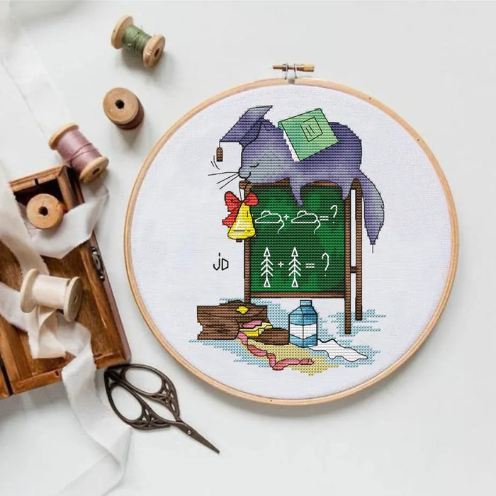 Cat at school - PDF Cross Stitch Pattern