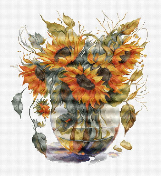 Vase with Sunflower B7025L Counted Cross-Stitch Kit - Wizardi