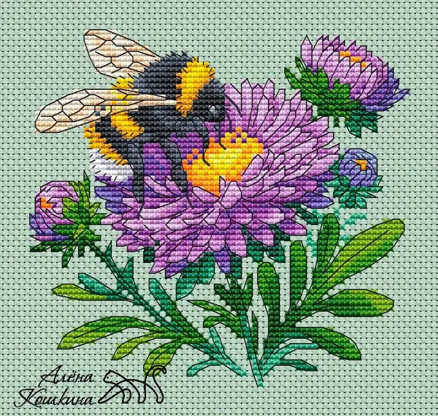 Bee on an aster - PDF Cross Stitch Pattern