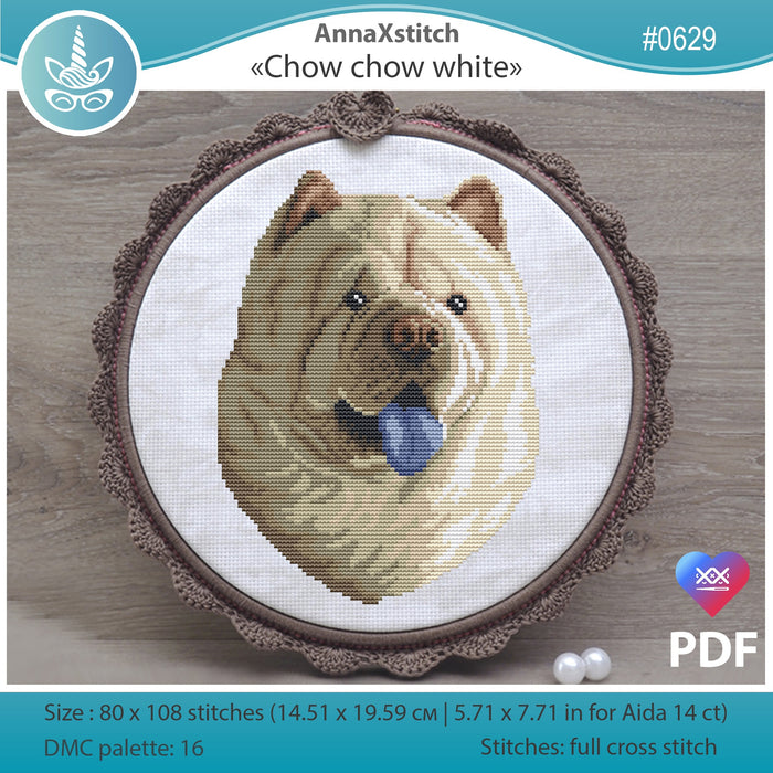 Chow chow wite - PDF Cross Stitch Pattern