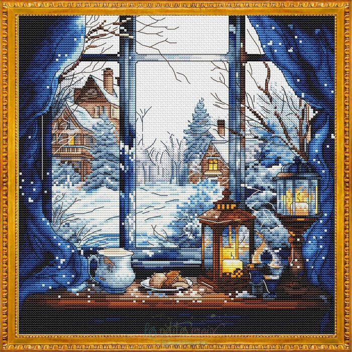 Winter Window. Afternoon in the Mountains - PDF Cross Stitch Pattern - Wizardi
