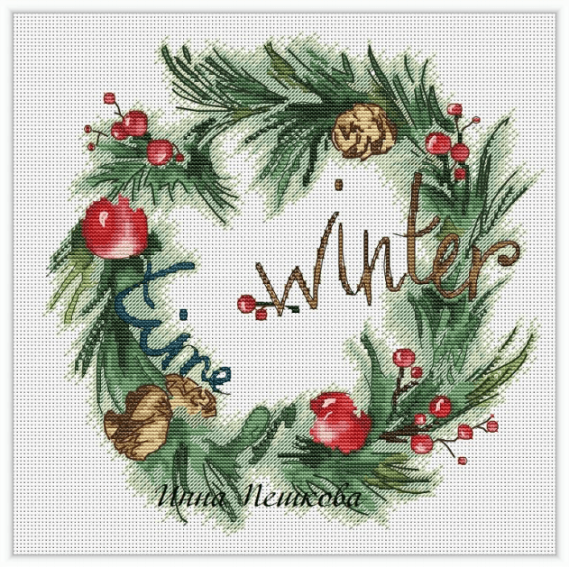 Winter Wreath - PDF Cross Stitch Pattern - Wizardi