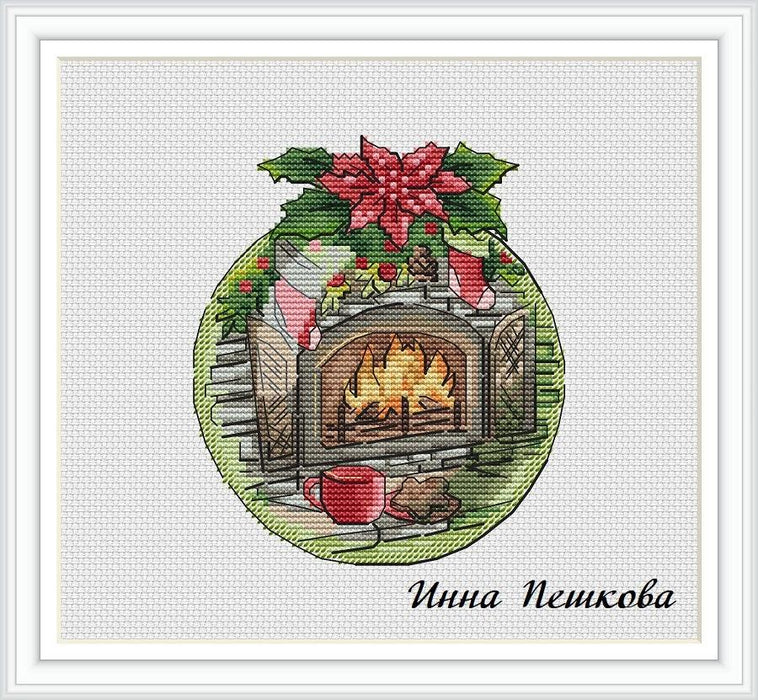 With a Сup by the Fireplace - PDF Cross Stitch Pattern - Wizardi