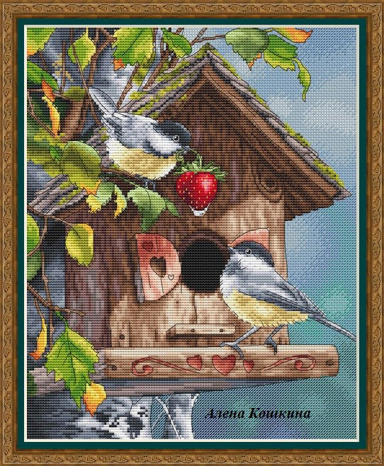 Birds and strawberries - PDF Cross Stitch Pattern