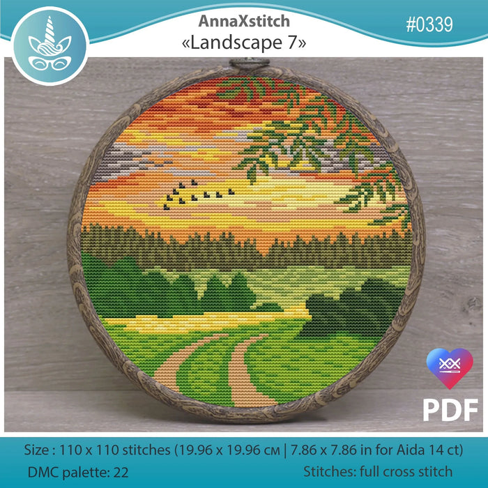 Round Landscapes. Landscape 7 - PDF Cross Stitch Pattern